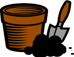 icon of plant pot and soil trowel